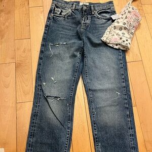 We The Free Dark Blue Distressed Straight Leg Jeans